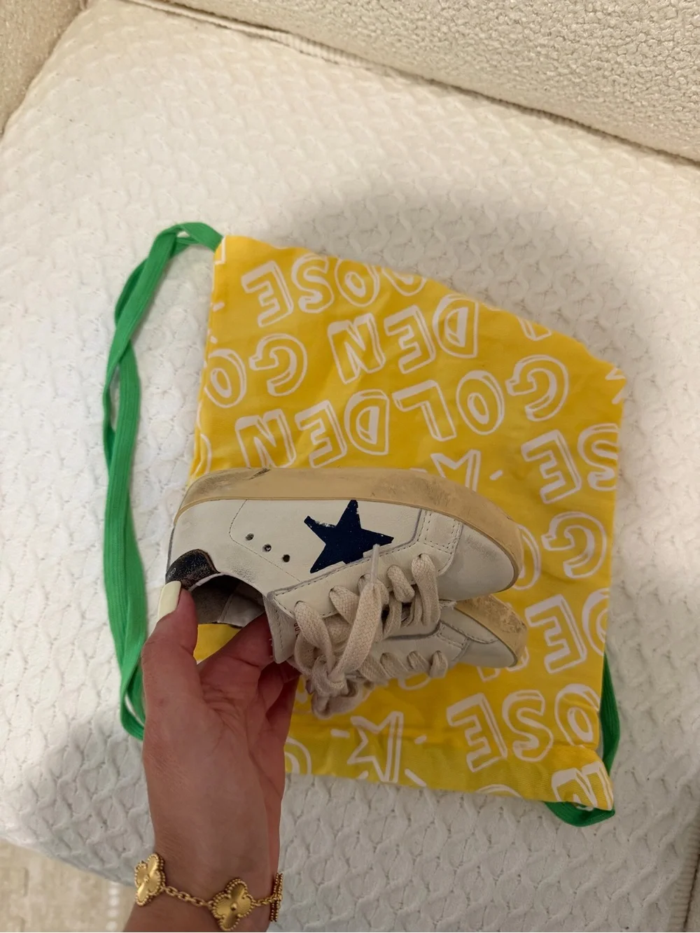 Golden Goose Kids White Leather Sneakers with Navy Star Accent